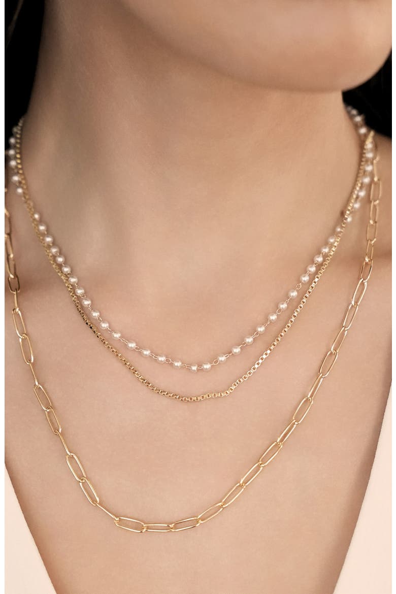 Faux Pearl Chain Layered Necklace, Alternate, color, GOLD