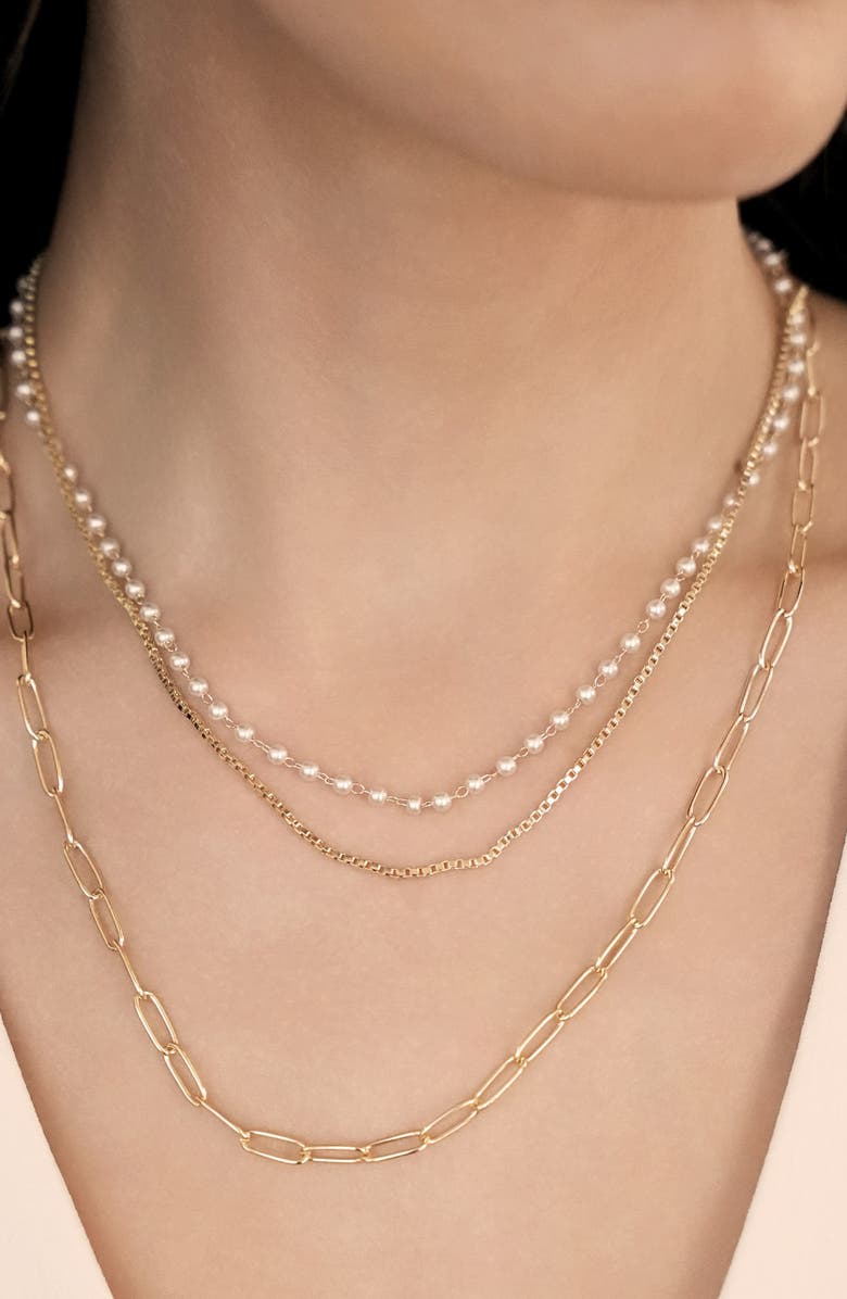 Ettika Faux Pearl Chain Layered Necklace, Alternate, color, Gold