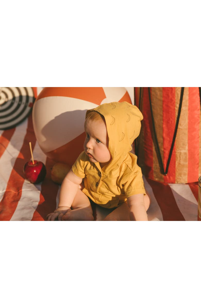 Deux par Deux Baby Boy's Printed Organic Cotton Hooded Romper Yellow Bananas, Alternate, color,