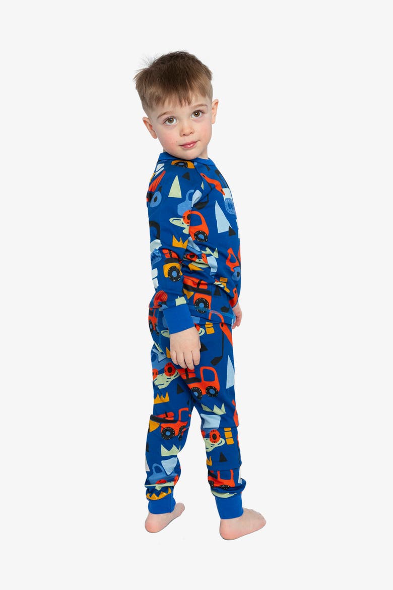 Truck Organic Cotton Top Pants Two Piece Pajama Set, Alternate, color, Blue Printed Trucks
