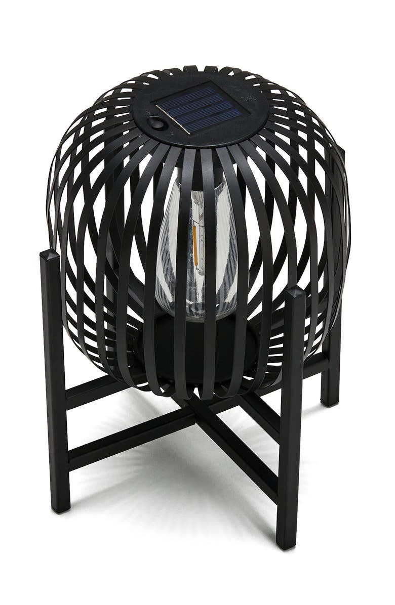 Glitzhome Metal Woven Edison Bulb Solar Powered Outdoor Lantern with Stand, Alternate, color, Black