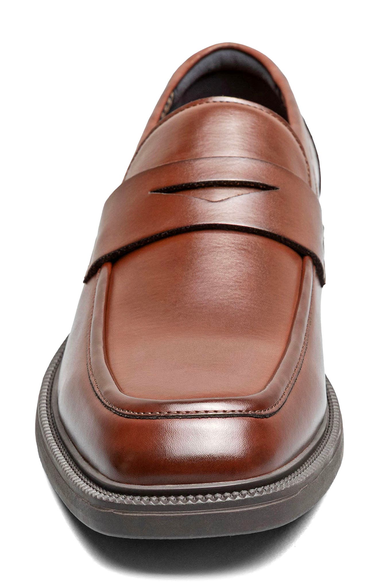 Everett Faux Leather Moc Toe Penny Loafer, Alternate, color, BROWN