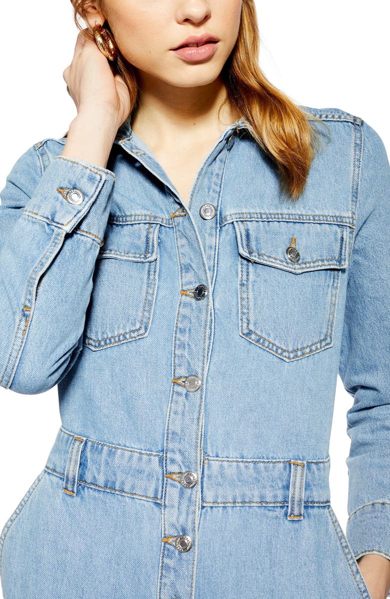 Topshop Slouchy Denim Boilersuit, Alternate, color,