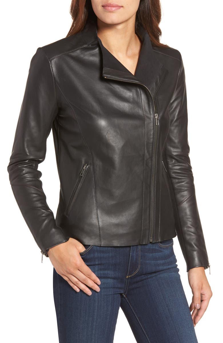 Halogen<sup>®</sup> Asymmetrical Leather Jacket, Alternate, color, 