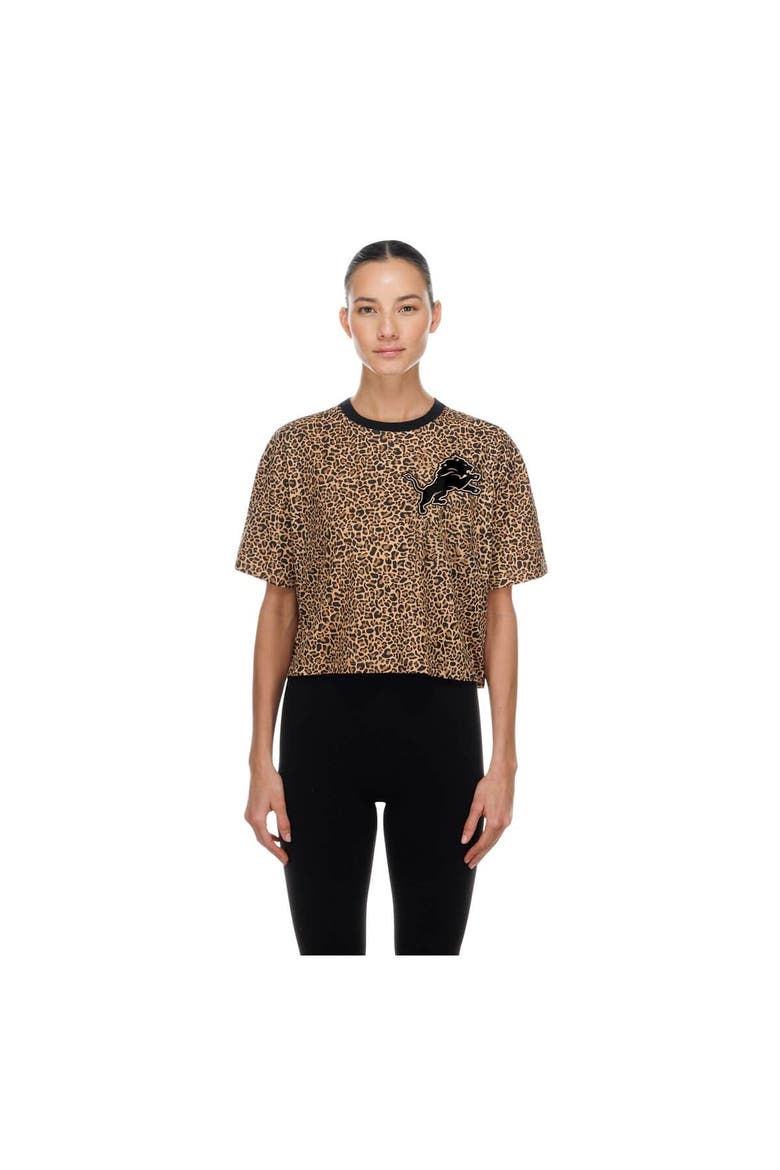 Women's New Era  Brown Detroit Lions Mom & Me Leopard Boxy Cropped T-Shirt, Main, color, Brown