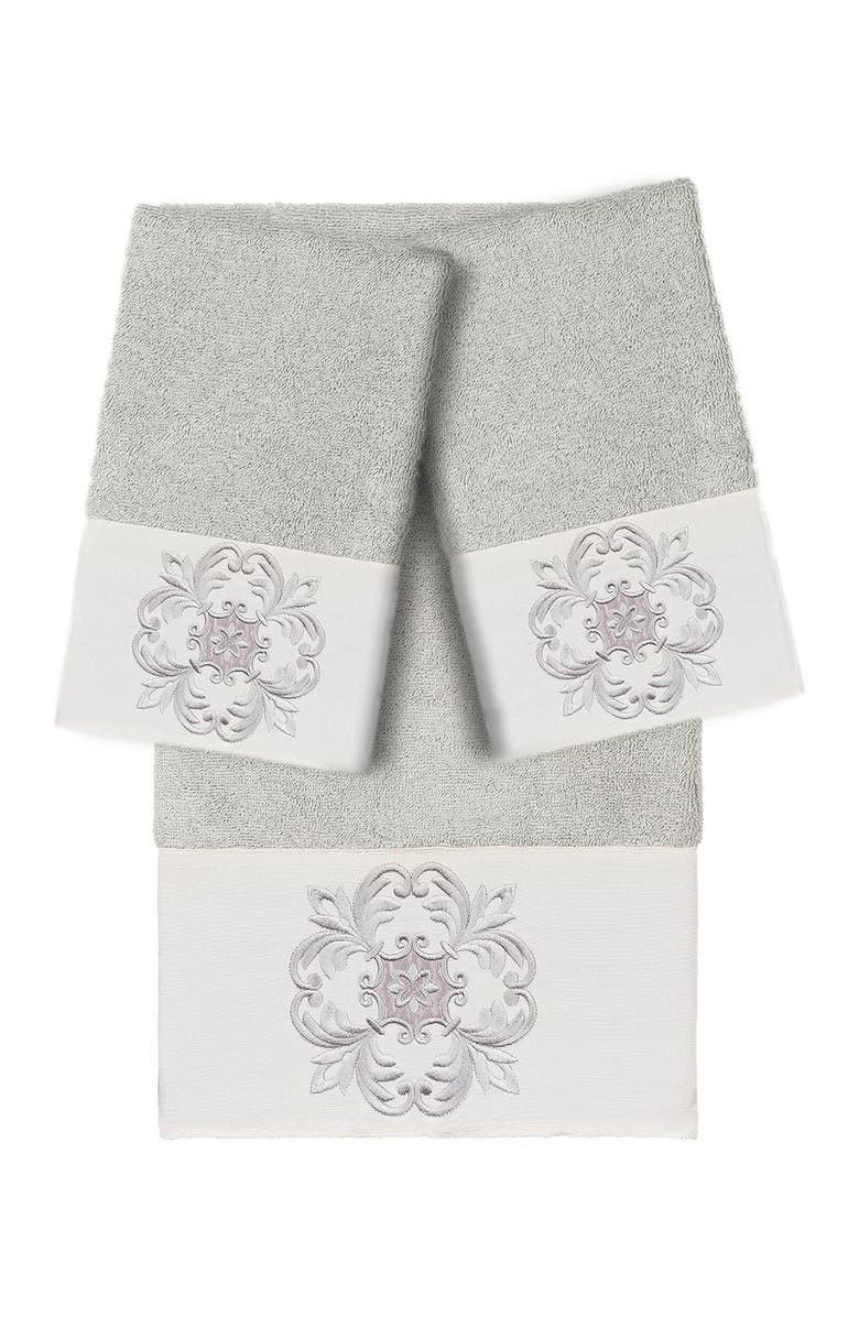 Linum Home Textiles Alyssa Embellished Hand Towel - Light Gray, Alternate, color, Light Gray