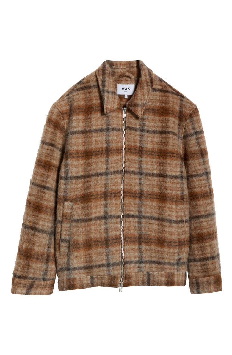 Wax London Heath Plaid Brushed Wool Blend Zip Jacket, Main, color, Natural / Tan