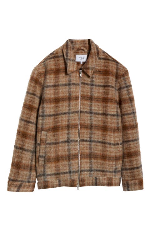 Heath Plaid Brushed Wool Blend Zip Jacket