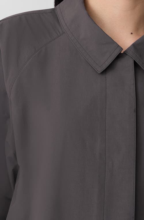 Eileen Fisher Light Cotton Nylon Classic Collar Coat In Brown