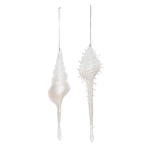 White Shimmer Shells Ornaments A/2