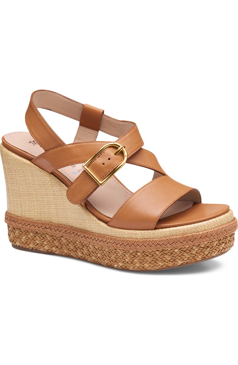 Johnston & Murphy Addison Asymmetric Slingback Platform Wedge Sandal, Main, color, Cognac Nappa Leather