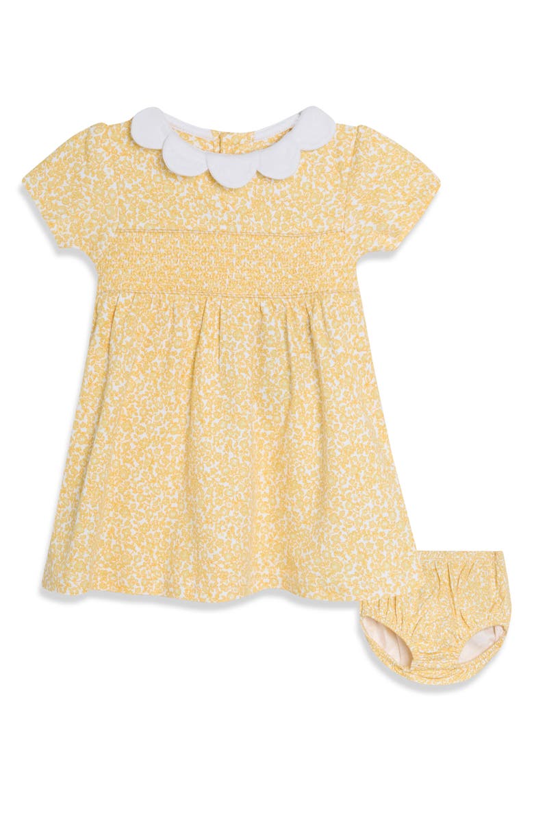 JOJO MAMAN BEBE Ditsy Floral Scallop Collar Dress & Bloomers Set, Main, color, Yellow