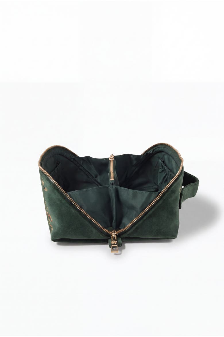 Songbirds Secret Garden Velvet Open Flat Makeup Bag, Alternate, color, Forest