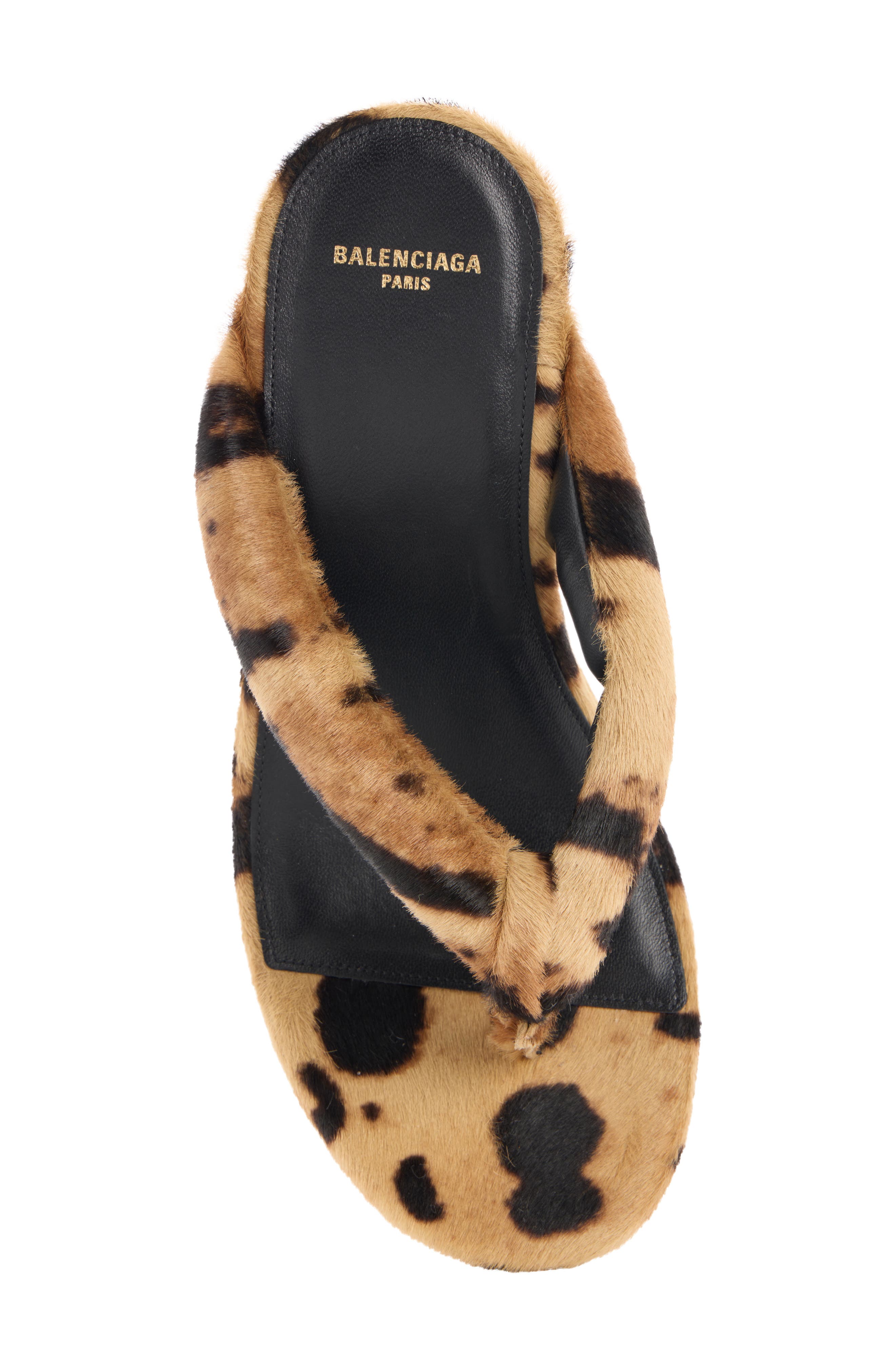 Balenciaga Gaeta Genuine Calf Hair Wedge Thong Sandal, Alternate, color, Beige/ Black Print Calf Hair