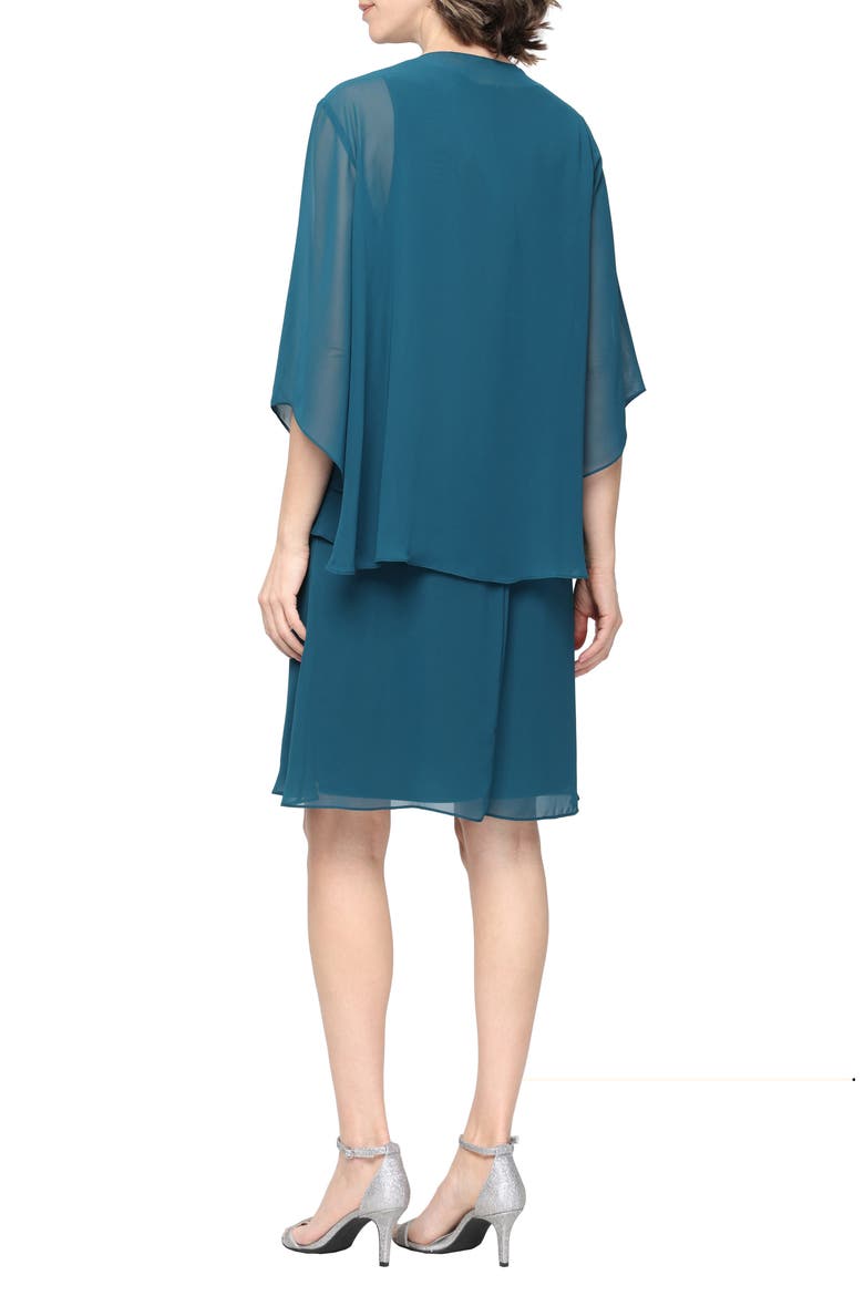 Chiffon Sleeveless Dress with Beaded Jacket, Alternate, color, MALLARD