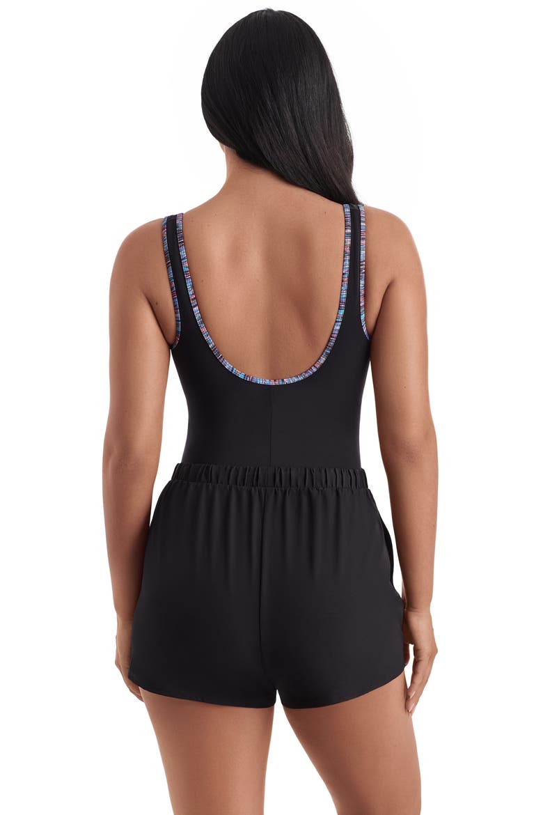 Shirred Zipper Runaround Chlorine Resistant One-Piece Swimsuit, Alternate, color, Marble Swirl