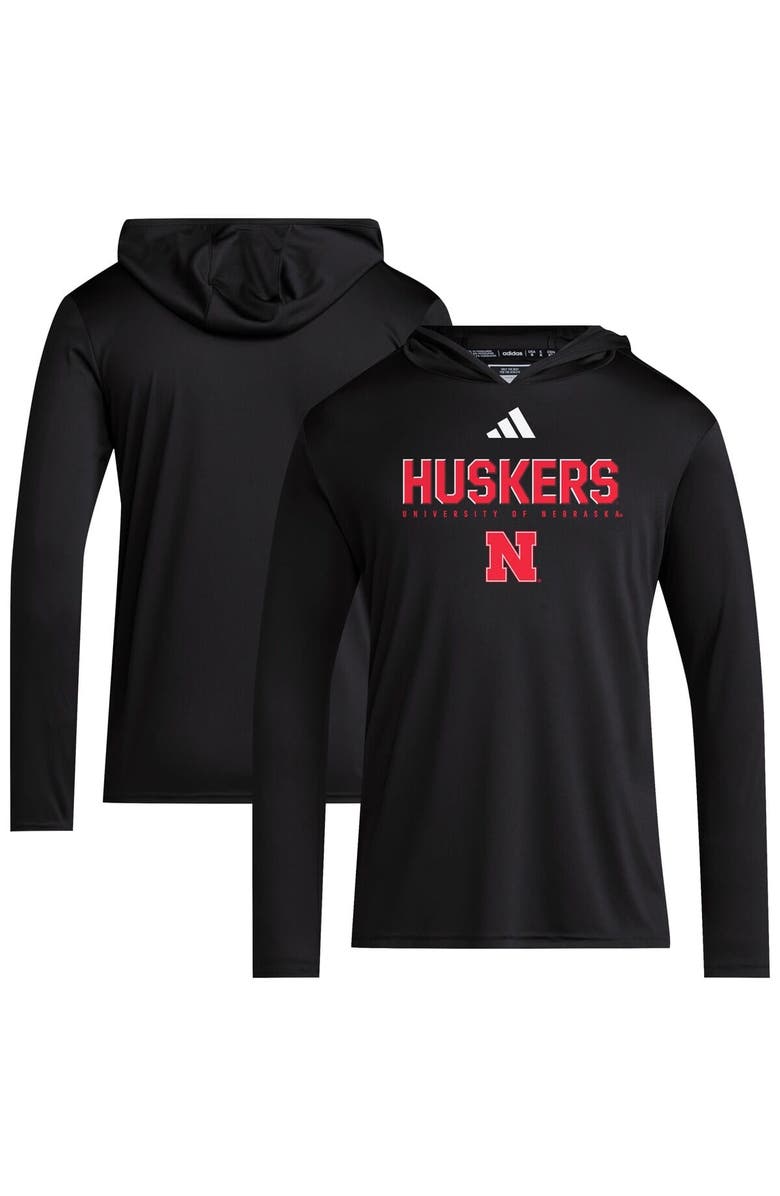 adidas Men's adidas Black Nebraska Huskers 2025 AEROREADY Sideline Training Long Sleeve Hooded T-Shirt, Main, color,
