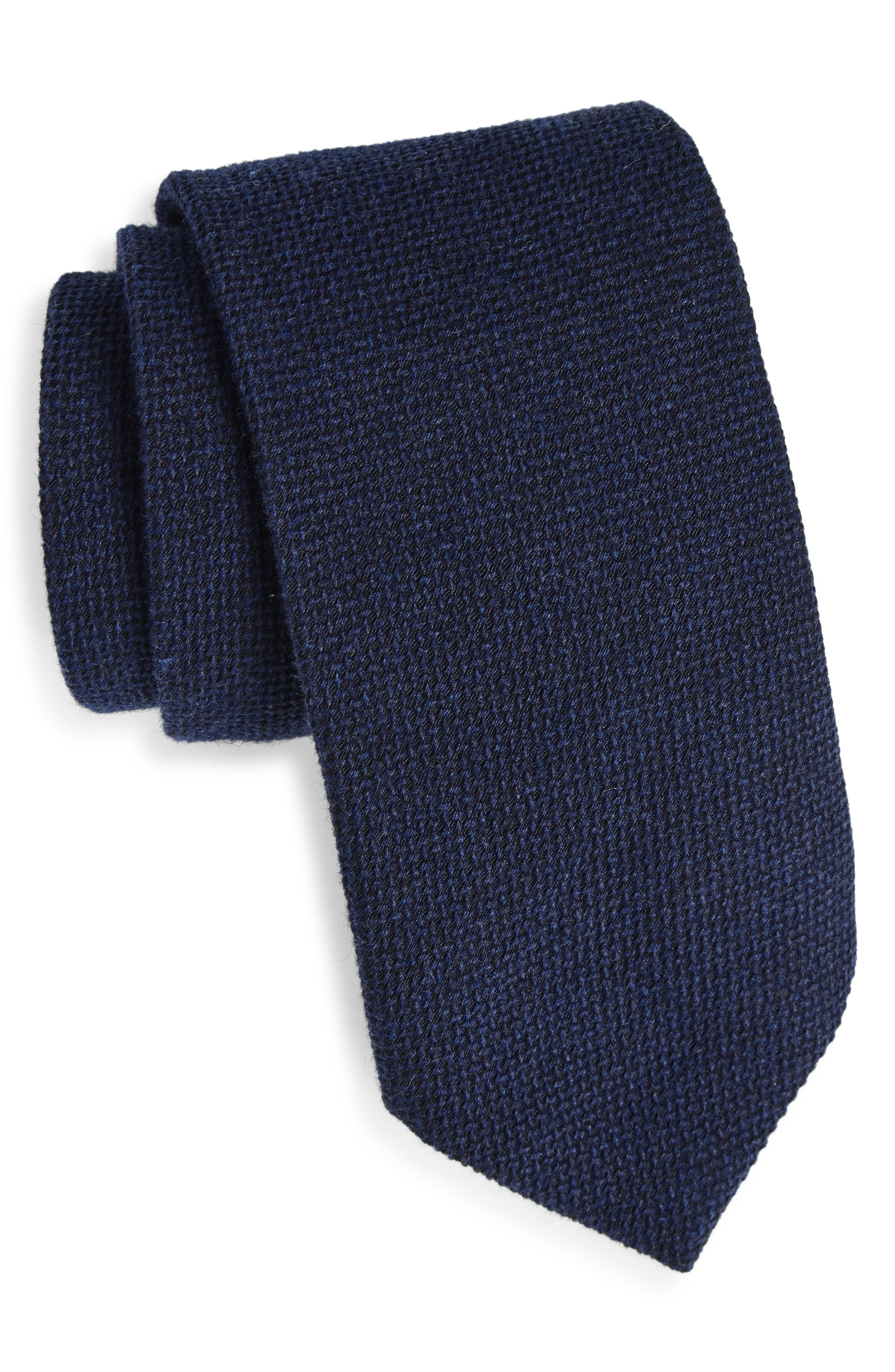 BOSS Navy Textured Wool & Silk Tie