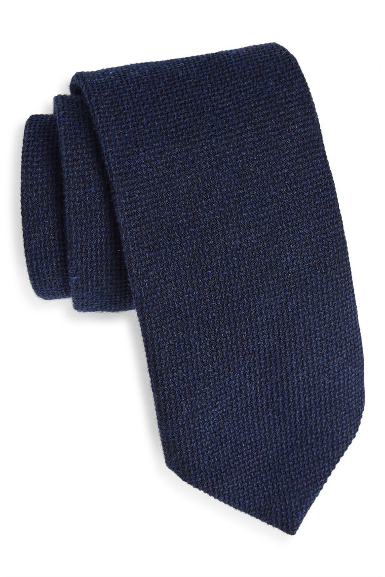 Navy Textured Wool & Silk Tie, Main, color, DK BU