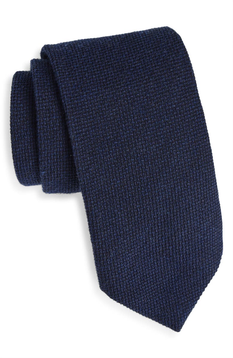BOSS Navy Textured Wool & Silk Tie, Main, color, Dk Bu