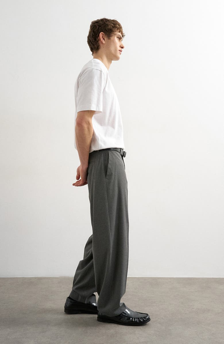 Topman Pinstripe Straight Leg Pants, Alternate, color, Charcoal