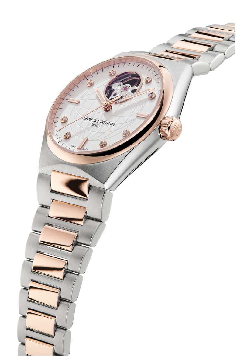 Highlife Heart Beat Two-Tone Diamond Automatic Bracelet Strap Watch, 34mm, Alternate, color, SILVER-TONE