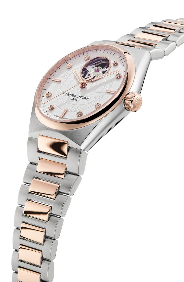 FREDERIQUE CONSTANT Highlife Heart Beat Two-Tone Diamond Automatic Bracelet Strap Watch, 34mm, Alternate, color,