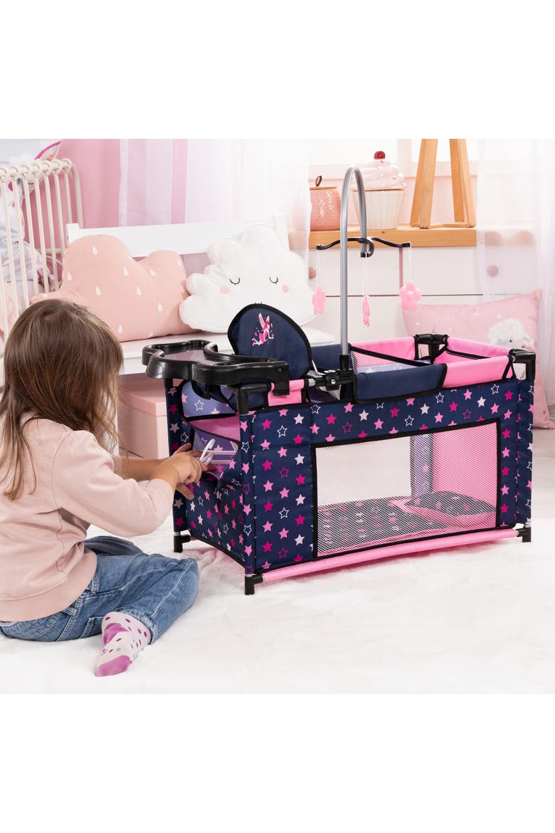 Navy & Pink Multibed Playpen For Dolls With Highchair & Mobile, Alternate, color, Multicolored