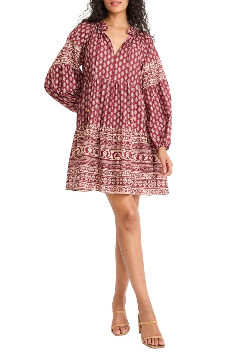 Long Sleeve Cotton Minidress, Main, color, BRICK/ TAN
