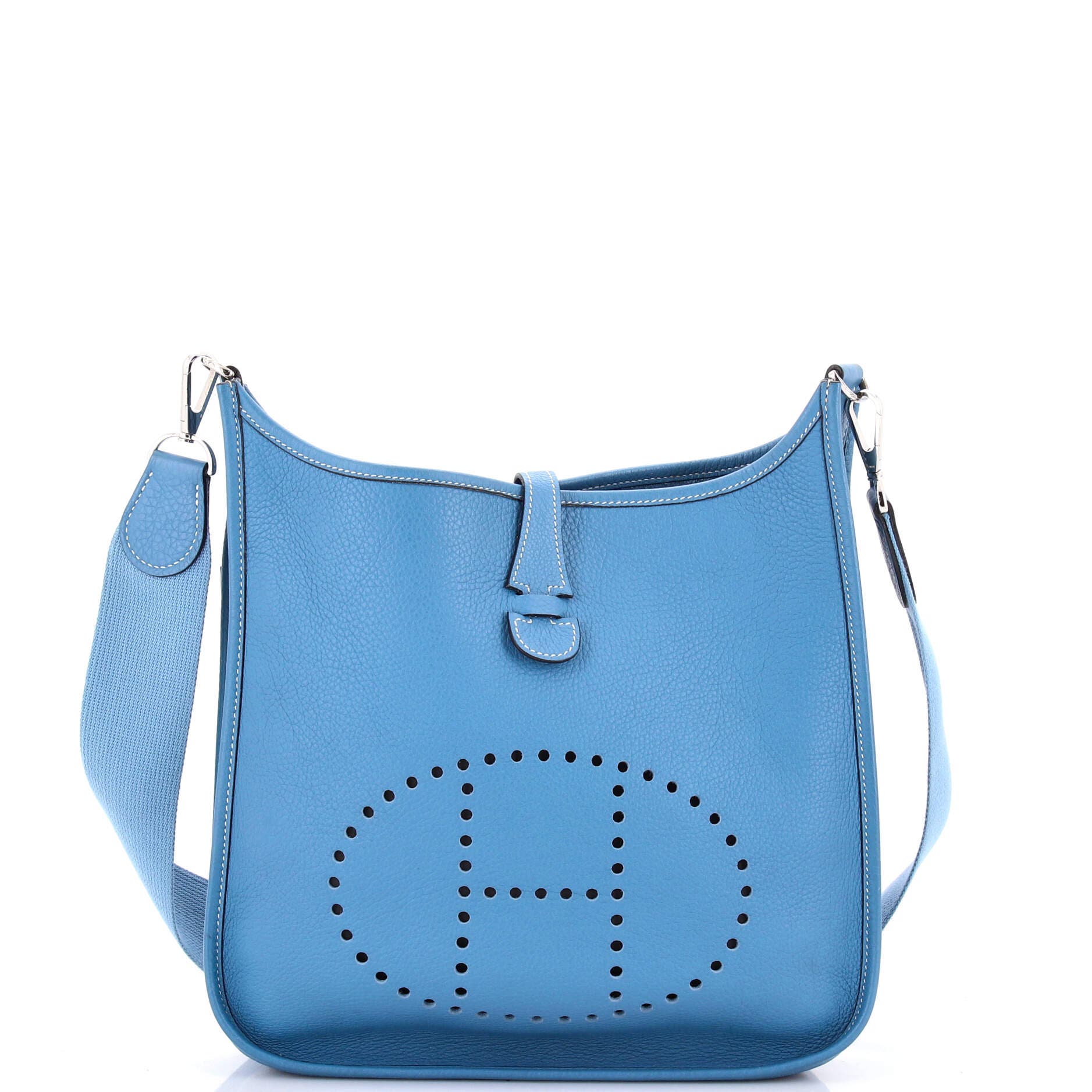 Pre-Owned Hermes Evelyne Bag Gen II Clemence PM, Main, color, Bleu Jean