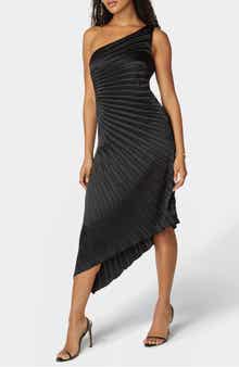 bebe Pleated One-Shoulder Gown