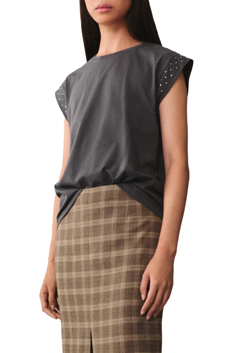 Studded Cap Sleeve T-Shirt, Main, color, GREY