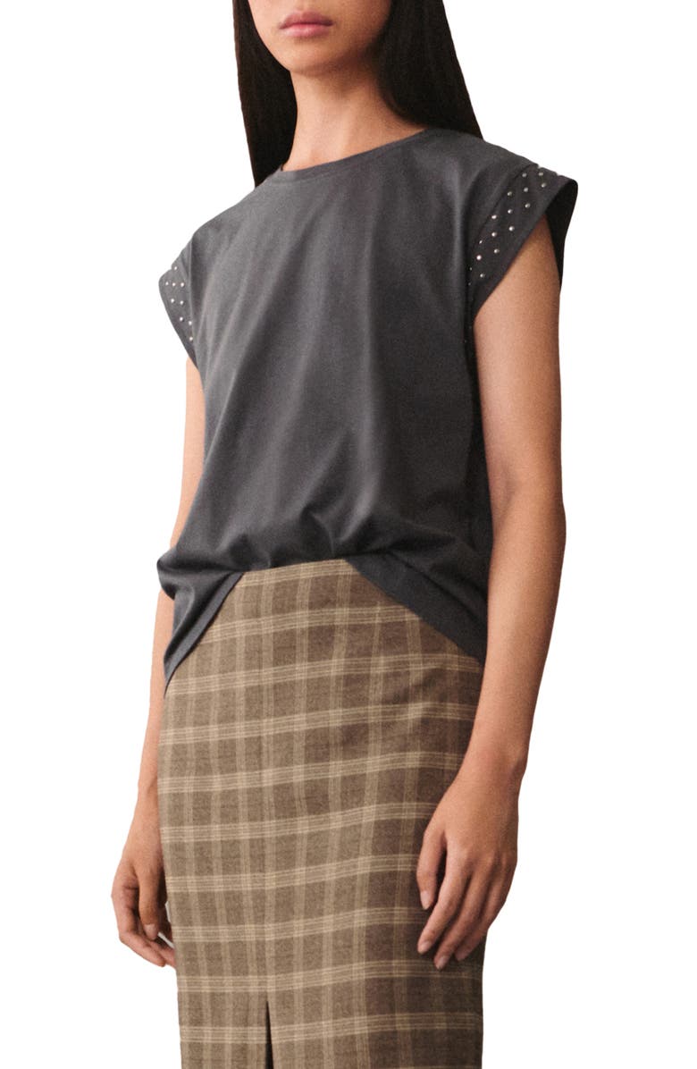 MANGO Studded Cap Sleeve T-Shirt, Main, color,