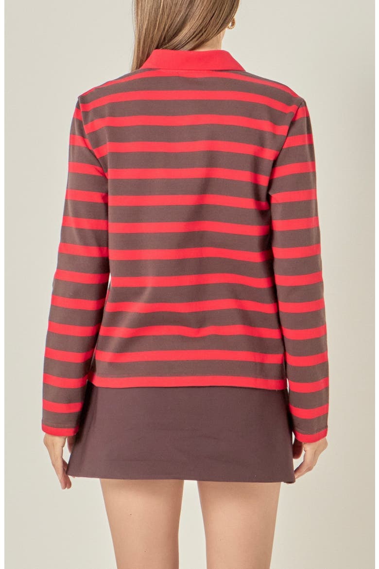Striped Long Sleeve Polo Knit Top, Alternate, color, BROWN/ RED