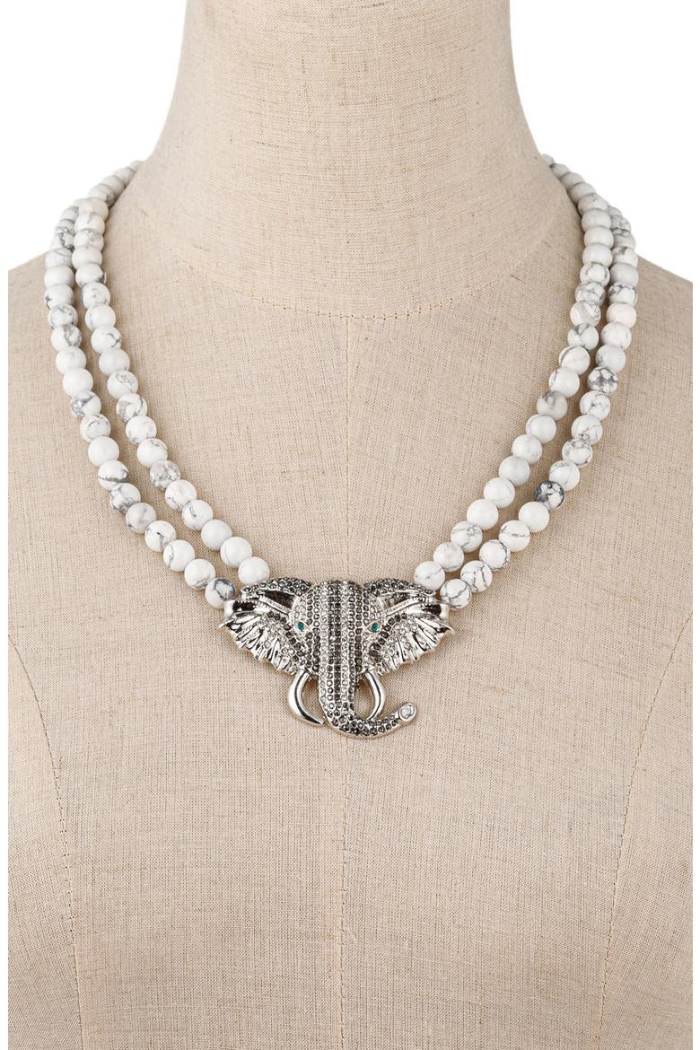 Anya Elephant Pendant Agate Beaded Necklace, Alternate, color, WHITE