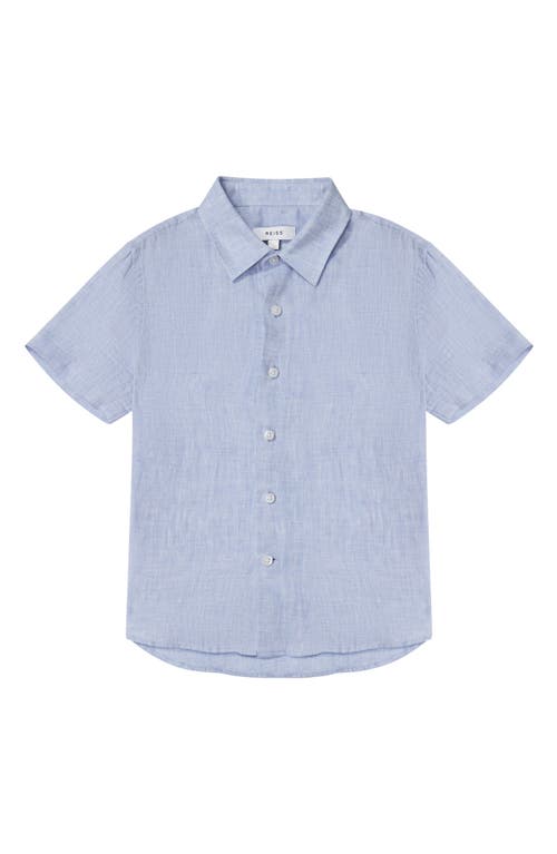 Reiss Kids' Holiday Jr. Short Sleeve Linen Button-up Shirt In Blue