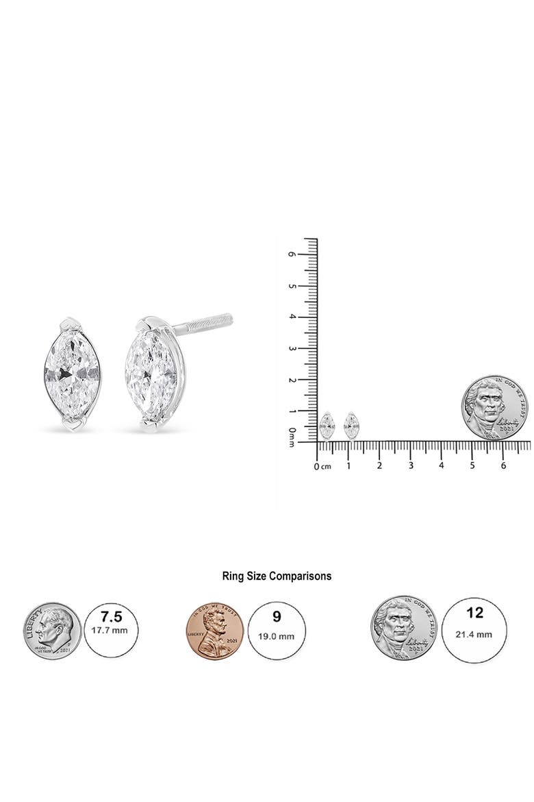 14K White Gold 4/5 Cttw Marquise Lab Grown Diamond Solitaire Stud Earrings, Alternate, color, White