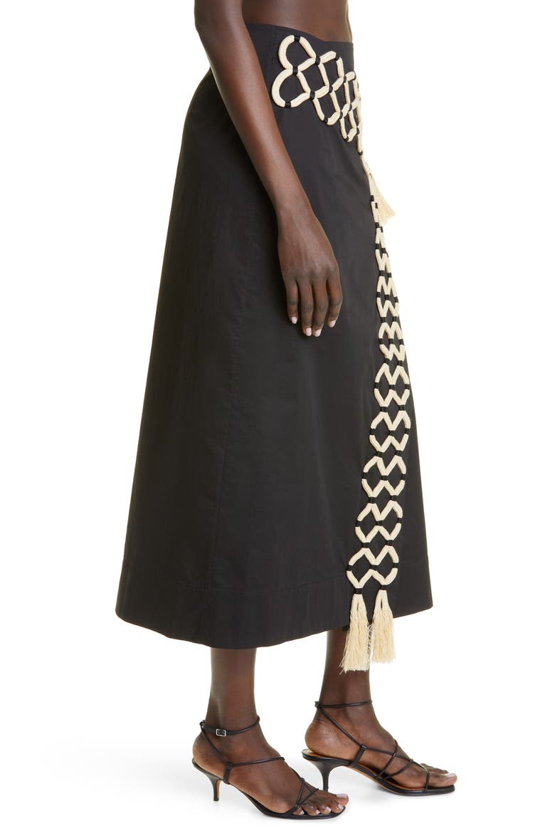Del Mar Rope Trim Wrap Midi Skirt, Alternate, color, BLACK