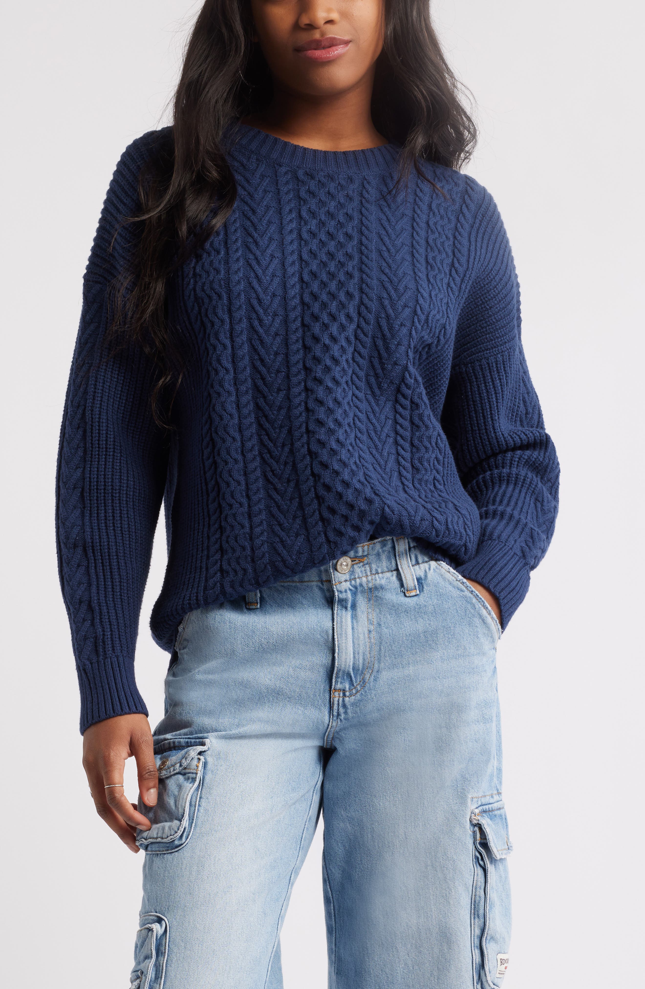 Oversize Cotton Blend Cable Sweater