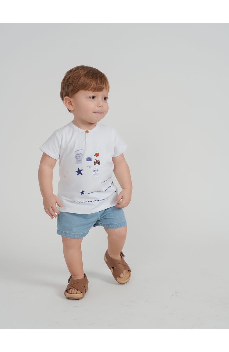 FYI Boy Star Embroidered Tee & Denim Shorts Two Piece Set, Alternate, color, Denim