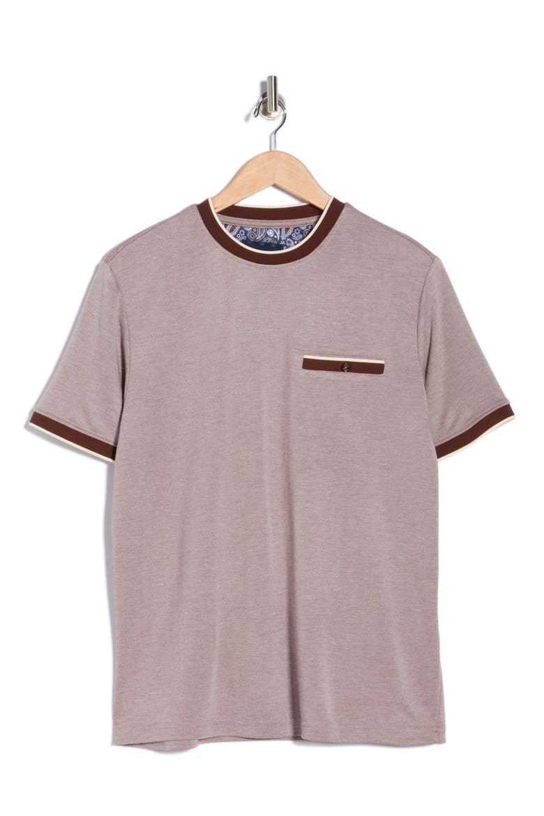 Tipped Crewneck Knit T-Shirt, Alternate, color, BROWN