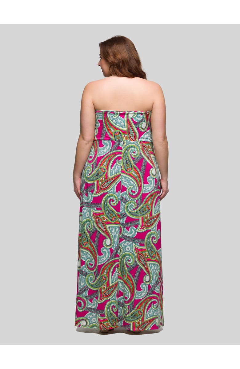 24seven Comfort Apparel Plus Size Pink Paisley A Line Strapless Maxi Dress With Pockets, Alternate, color, Pink Multi