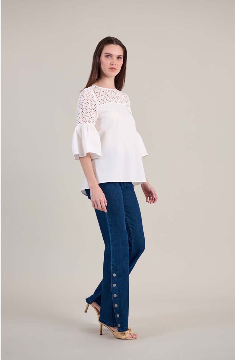 Anne Fontaine Women's  Piper White Top With Sheer Mesh Sleeves, Alternate, color, White