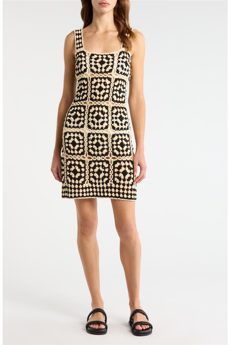 Crochet Cover-Up Dress, Main, color, BLACK WHITE COMBO