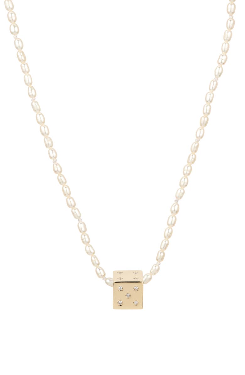 Adina Reyter Genuine Seed Pearl Dice Pendant Necklace, Main, color, Yellow Gold