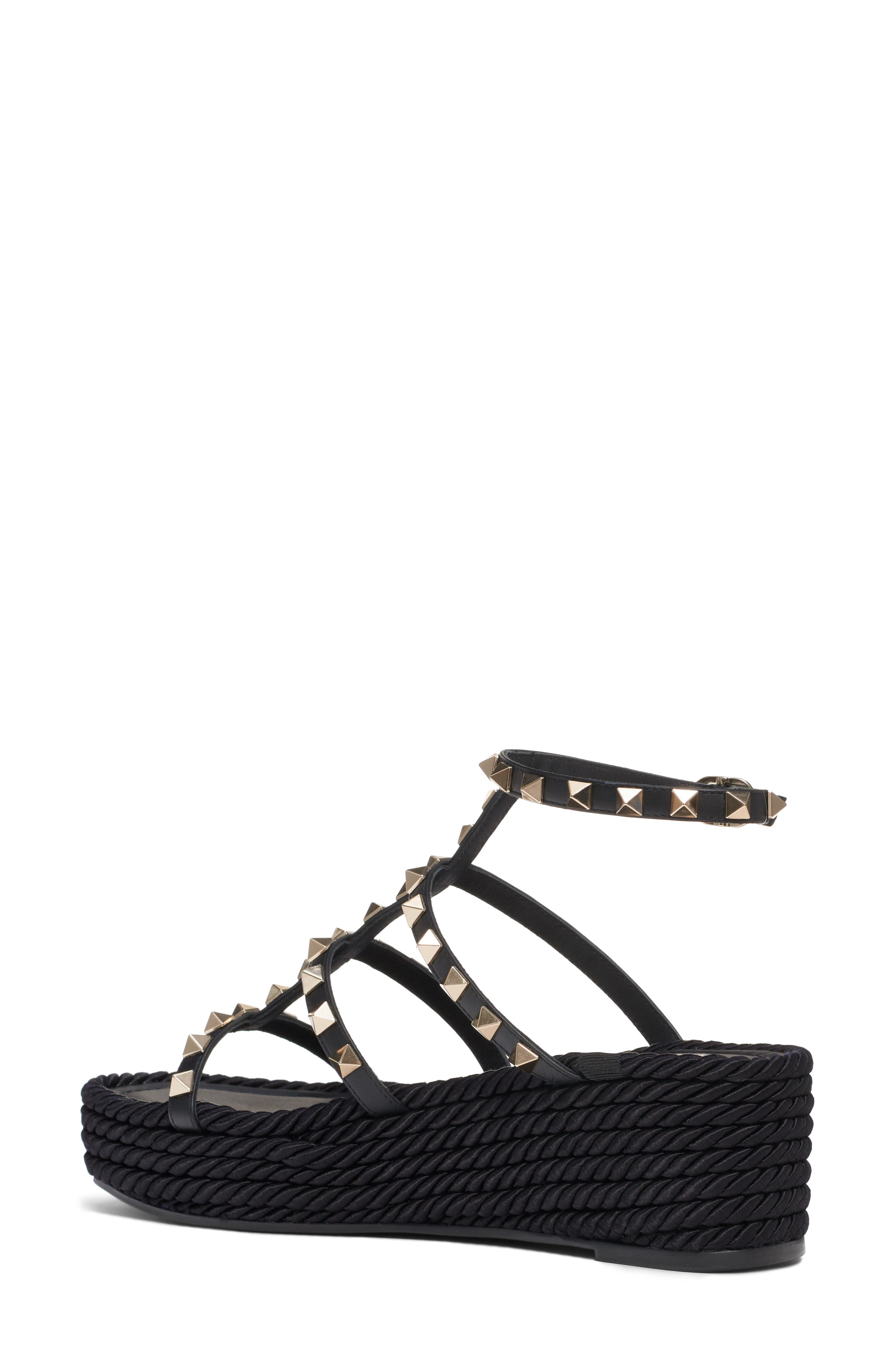 Valentino Garavani Rockstud Torchon Espadrille Platform Sandal, Alternate, color, 