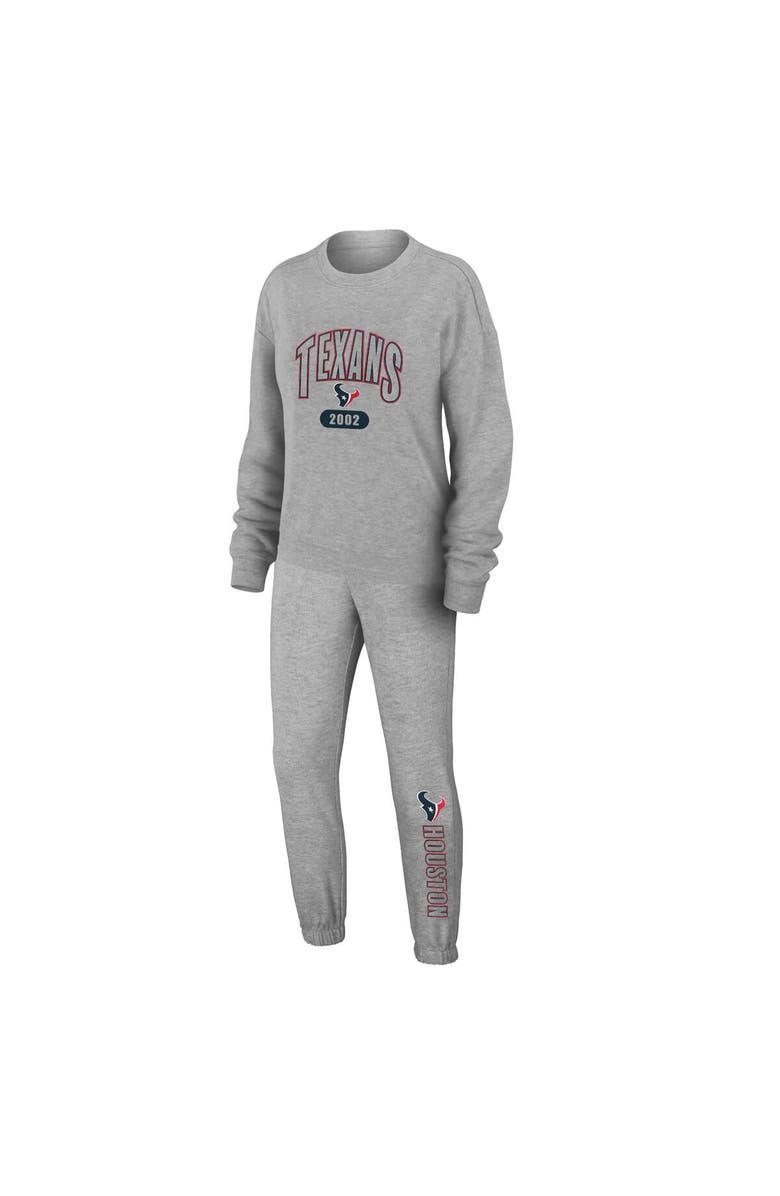 WEAR by Erin Andrews Women's WEAR by Erin Andrews Heather Gray Houston Texans Knit Long Sleeve Tri-Blend T-Shirt & Pants Sleep Set, Alternate, color, Heather Gray