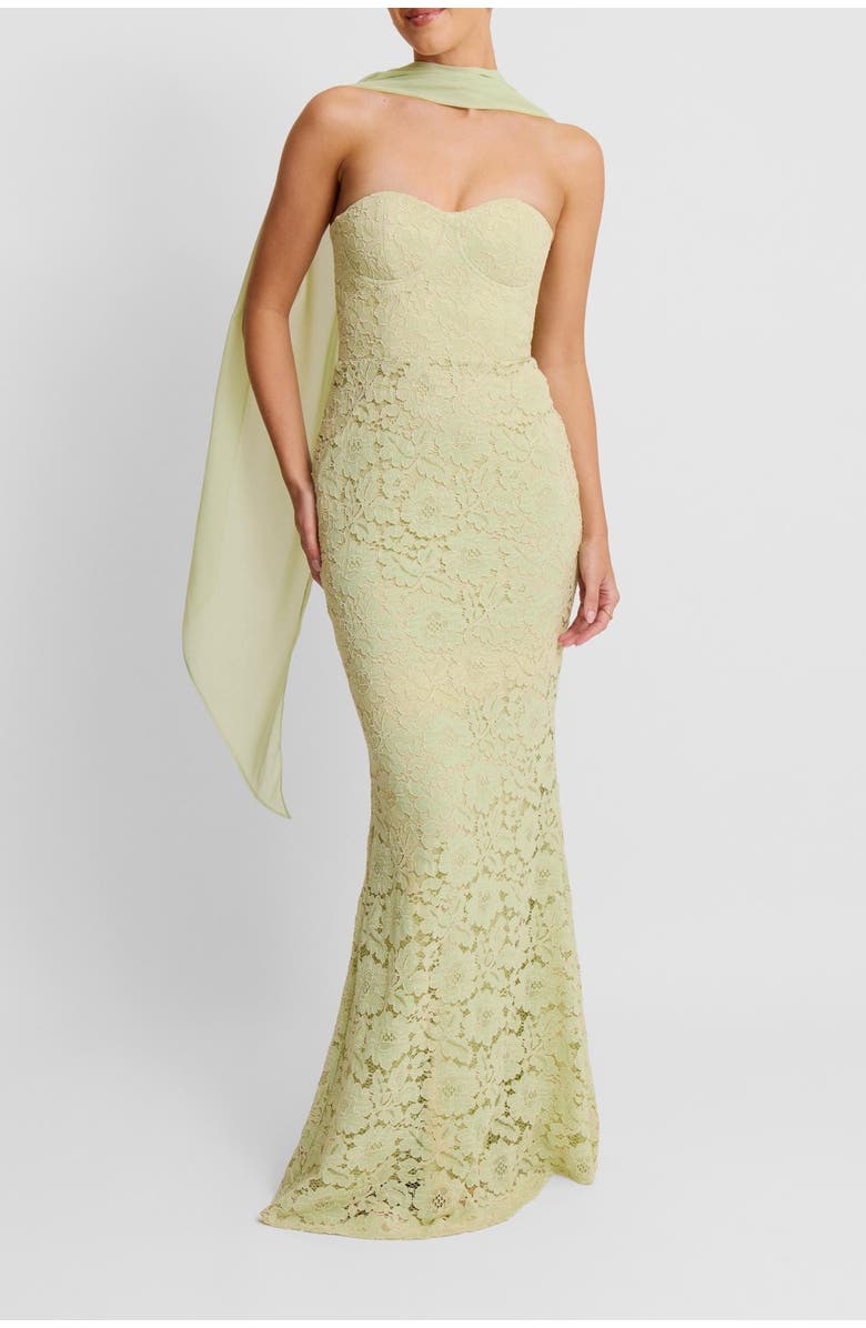 Six Stories Lace Corset Maxi Dress With Neck Scarf, Alternate, color, Sage