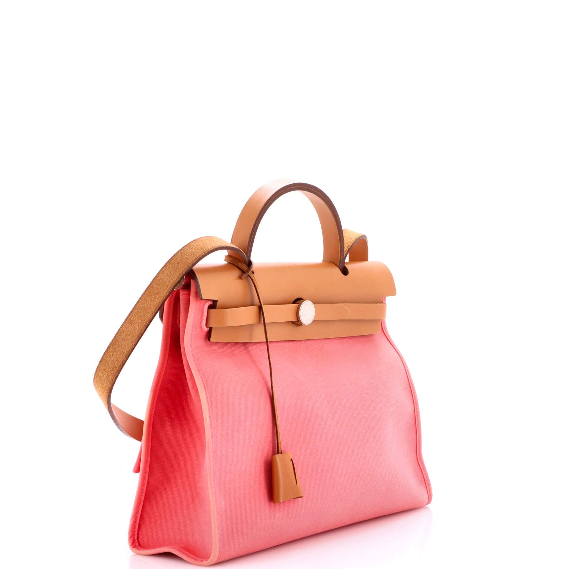 Pre-Owned Hermes Herbag Zip Leather and Toile 31, Alternate, color, Rose Azalee