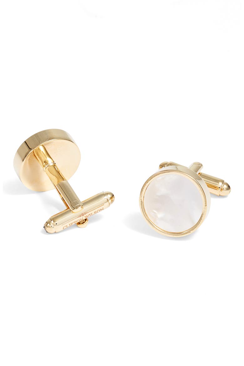 Mother-of-Pearl Cufflinks, Main, color, GOLD